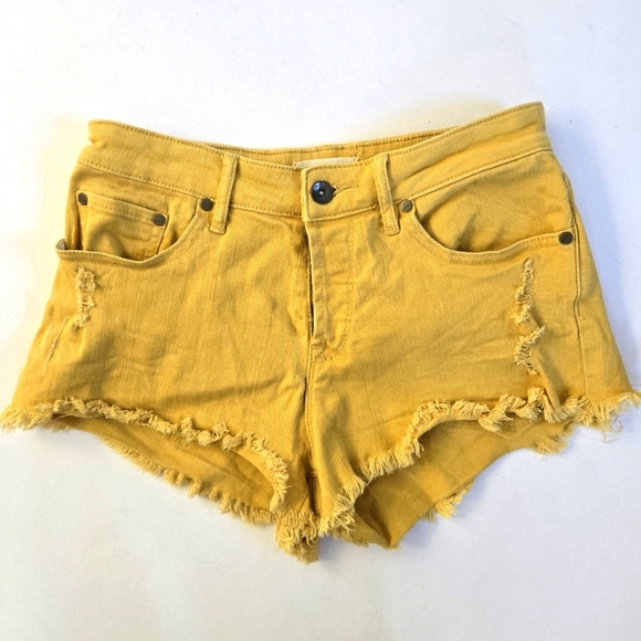 Roxy mustard yellow denim cutoff distressed short shorts sz 26 - Picture 1 of 10